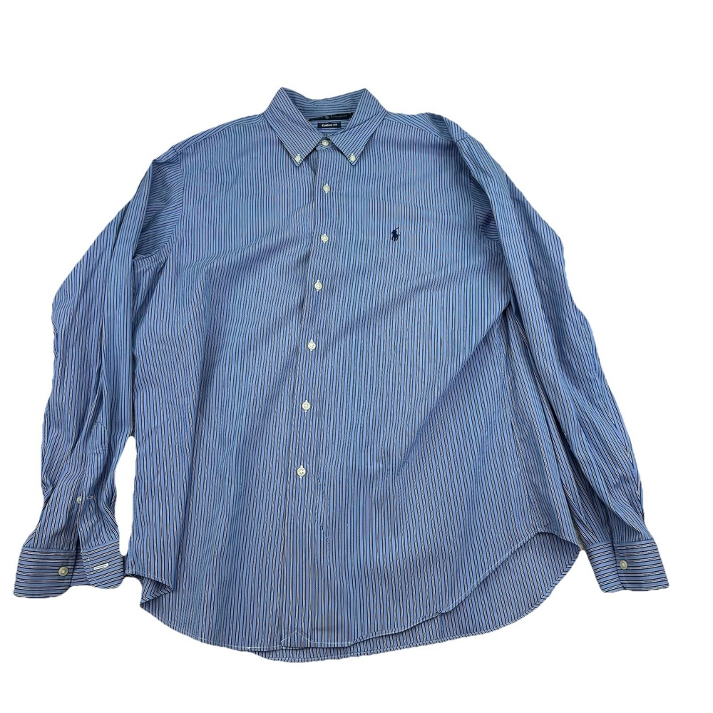 Ralph Lauren Classic Fit Button Up Shirt Men's L Long Sleeve Striped Cotton